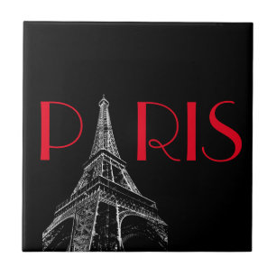 Eiffelturm Paris Reisen Schwarz-weißer Roter Pop K Fliese