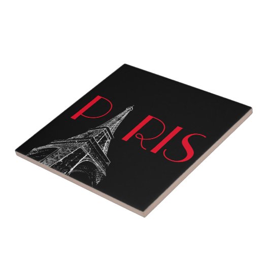 Eiffelturm Paris Reisen Schwarz-weißer Roter Pop K Fliese (Seite)