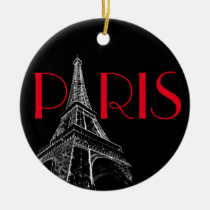 Eiffelturm Paris Reisen Schwarz-weißer Roter Pop K Keramik Ornament