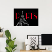 Eiffelturm Paris Reisen Schwarz-weißer Roter Pop K Poster (Heimbüro)