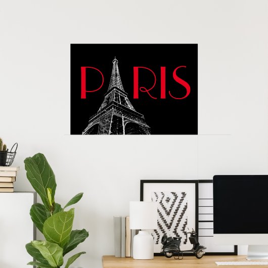 Eiffelturm Paris Reisen Schwarz-weißer Roter Pop K Poster (Heimbüro)
