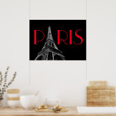 Eiffelturm Paris Reisen Schwarz-weißer Roter Pop K Poster (Küche)