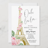 Eiffelturm Paris Rosa Blume Brautparty Einladung (Vorderseite)