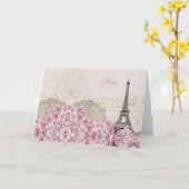 Eiffelturm, Paris Rosa Magnolia Karte (Gelbe Blume)