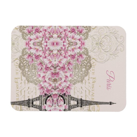 Eiffelturm, Paris Rosa Magnolia Magnet (Horizontal)