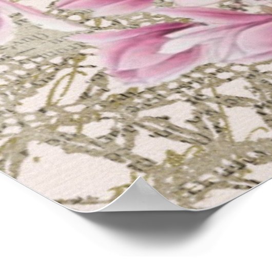 Eiffelturm, Paris Rosa Magnolia Poster (Ecke)