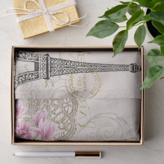 Eiffelturm, Paris Rosa Magnolia Seidenpapier (Geschenk)