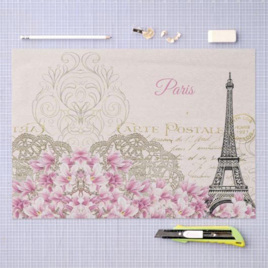Eiffelturm, Paris Rosa Magnolia Seidenpapier (Handwerk)