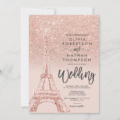 Eiffelturm Paris Rose Goldener Glitzer Rosa Hochze Einladung (Vorderseite)