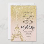 Eiffelturm Paris schicker Glitzer Rosa Hochzeit Einladung (Vorderseite)