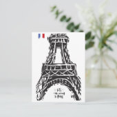 *~* Eiffelturm Paris Schwarze Kontur Weiß Postkarte (Stehend Vorderseite)
