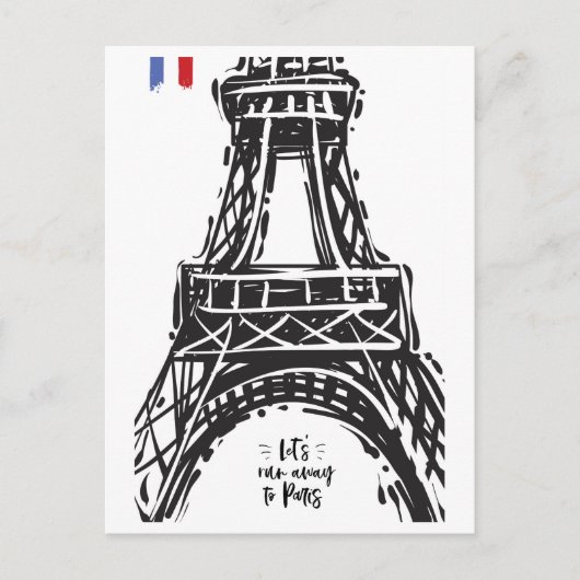 *~* Eiffelturm Paris Schwarze Kontur Weiß Postkarte (Vorderseite)