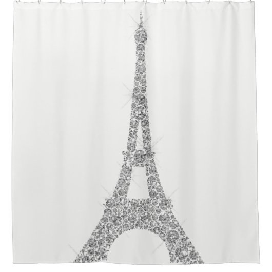 Eiffelturm Paris Silver White Swarovski Kristallle Duschvorhang (Vorderseite)