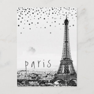 Eiffelturm Paris Stadt Grau Vintage Konfetti Postkarte
