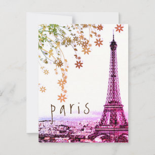 Eiffelturm Paris Stadt Rosa Lila Rustikal Vintage Postkarte