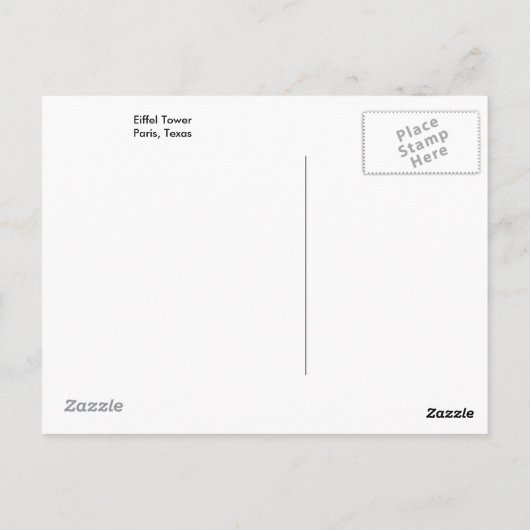 Eiffelturm, Paris, Texas Postkarte (Rückseite)