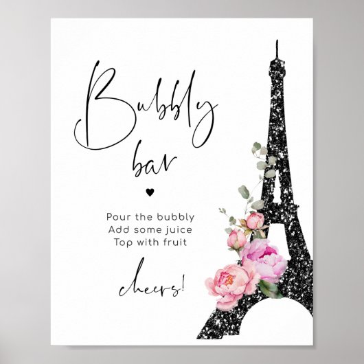 Eiffelturm paris Thema Bubbly Bar Brautparty Poster (Vorne)