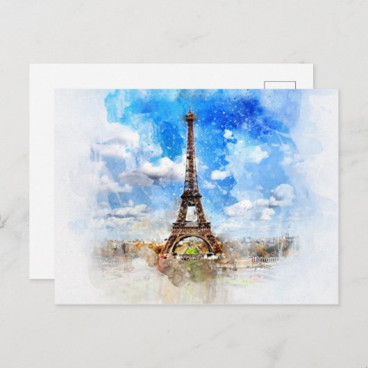 Eiffelturm, Paris Vintage Aquarellkarte Postkarte (Vorne/Hinten)
