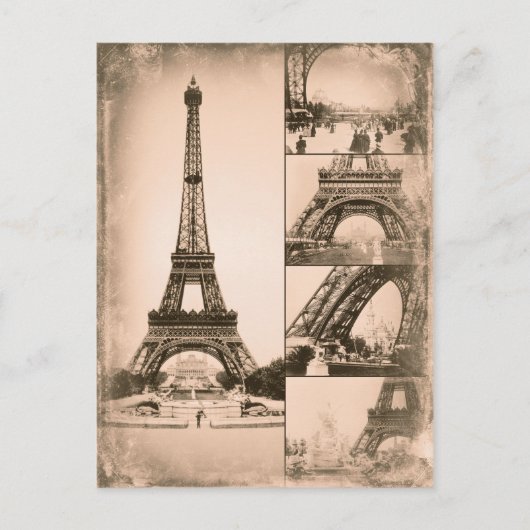 Eiffelturm Paris Vintage Collage Postkarte (Vorderseite)
