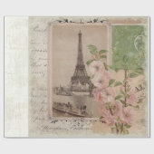 Eiffelturm Paris Vintage Ephemera Script Blumendek Geschenkpapier (Flach)