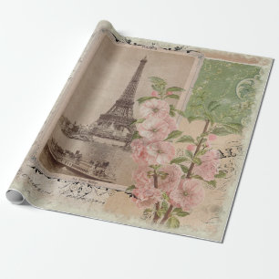 Eiffelturm Paris Vintage Ephemera Script Blumendek Geschenkpapier
