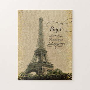 Eiffelturm Paris Vintage Karte Monogramm Name Puzzle