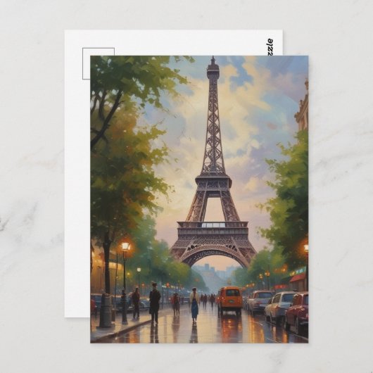 Eiffelturm Paris Vintage Retro Art Postkarte (Vorne/Hinten)