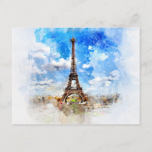 Eiffelturm, Paris vintage Wasserfarben-Postkarte Postkarte