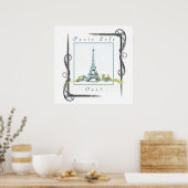 Eiffelturm Paris Wasserfarben Viktorianische Grenz Poster (Küche)
