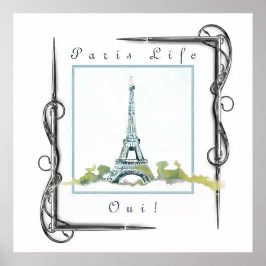 Eiffelturm Paris Wasserfarben Viktorianische Grenz Poster (Vorne)