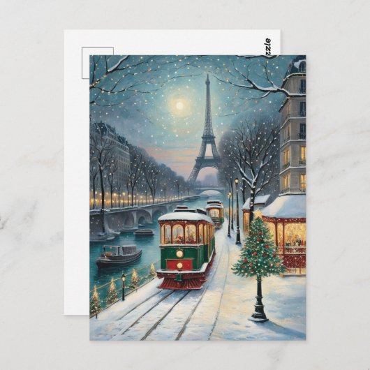 Eiffelturm Paris Winterschneeszene Postkarte (Vorne/Hinten)