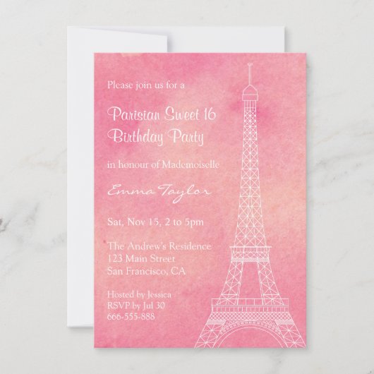 Eiffelturm Pariser Geburtstagsparty Einladung (Vorderseite)