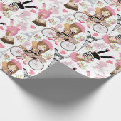 Eiffelturm Pariser Girl Paris Blume Rosa Herz Geschenkpapier (Ecke)