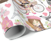 Eiffelturm Pariser Girl Paris Blume Rosa Herz Geschenkpapier (Rolleneckpunkt)