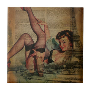 Eiffelturm Pariser girly Retro Fashionista Fliese
