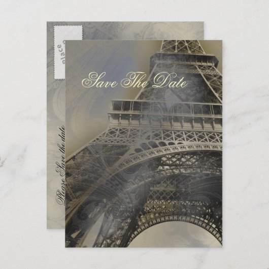 Eiffelturm Pariser Hochzeit Retten Sie das Datum Ankündigungspostkarte (Vorne/Hinten)