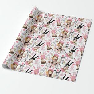Eiffelturm Pariser Mädchen Paris Blume Rosa Herz Geschenkpapier