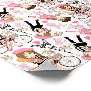 Eiffelturm Pariser Mädchen Paris Blume Rosa Herz Poster