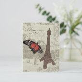 Eiffelturm, Parisstraße und Schmetterling Postkarte (Stehend Vorderseite)
