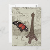 Eiffelturm, Parisstraße und Schmetterling Postkarte (Vorne/Hinten)