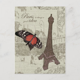 Eiffelturm, Parisstraße und Schmetterling Postkarte