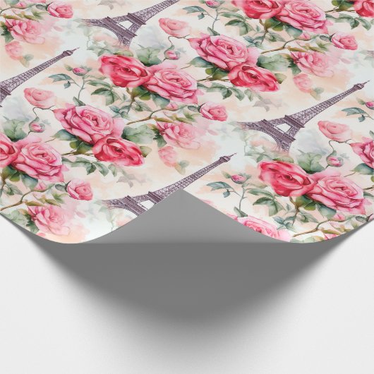 Eiffelturm Pattern, französische Rose im Pariser S Geschenkpapier (Ecke)