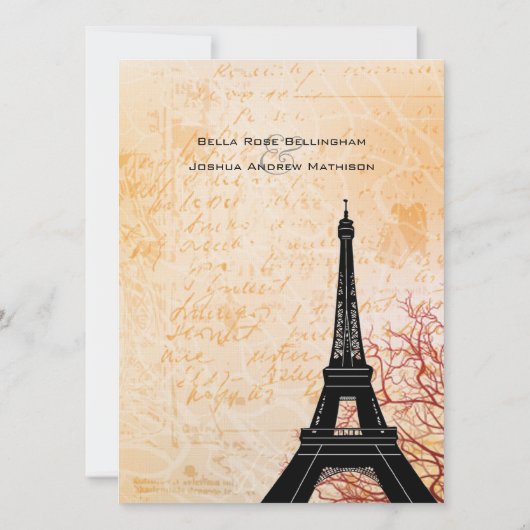 Eiffelturm Peach Wedding Einladung (Rückseite)