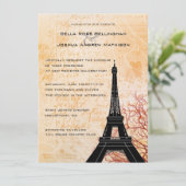 Eiffelturm Peach Wedding Einladung (Stehend Vorderseite)