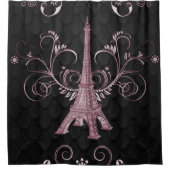 Eiffelturm Pink Blütendusche Wirbel Duschvorhang (Vorderseite)
