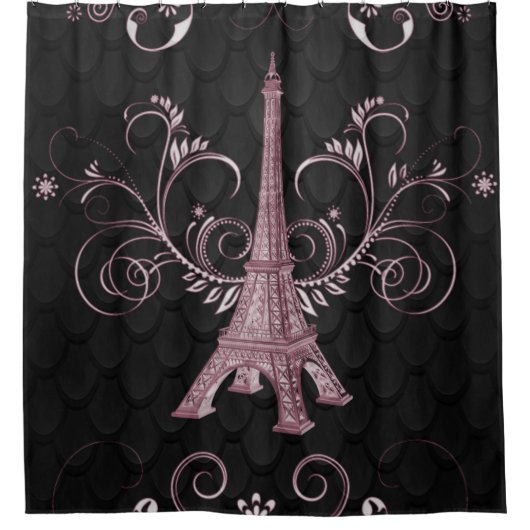 Eiffelturm Pink Blütendusche Wirbel Duschvorhang (Vorderseite)