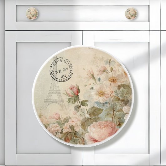 Eiffelturm Pink Französisch Vintage Blumendekoupag Keramikknauf