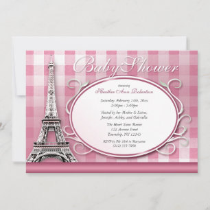 Eiffelturm Pink Gingham Parisian Baby Dusche Einladung