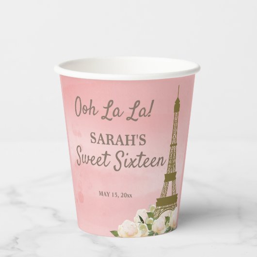 Eiffelturm Pink Gold Sweet 16 Pappbecher (Vorderseite)
