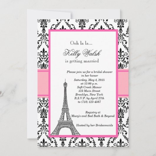 Eiffelturm Pink Paris Bridal Dusche Einladung (Vorderseite)
